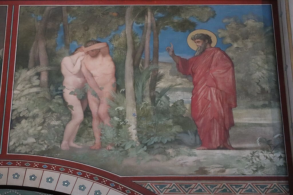 Hippolyte Flandrin - Murales dell'Abbazia di Saint, Germain, des, Prés, Adamo ed Eva in Paradiso con Dio Padre